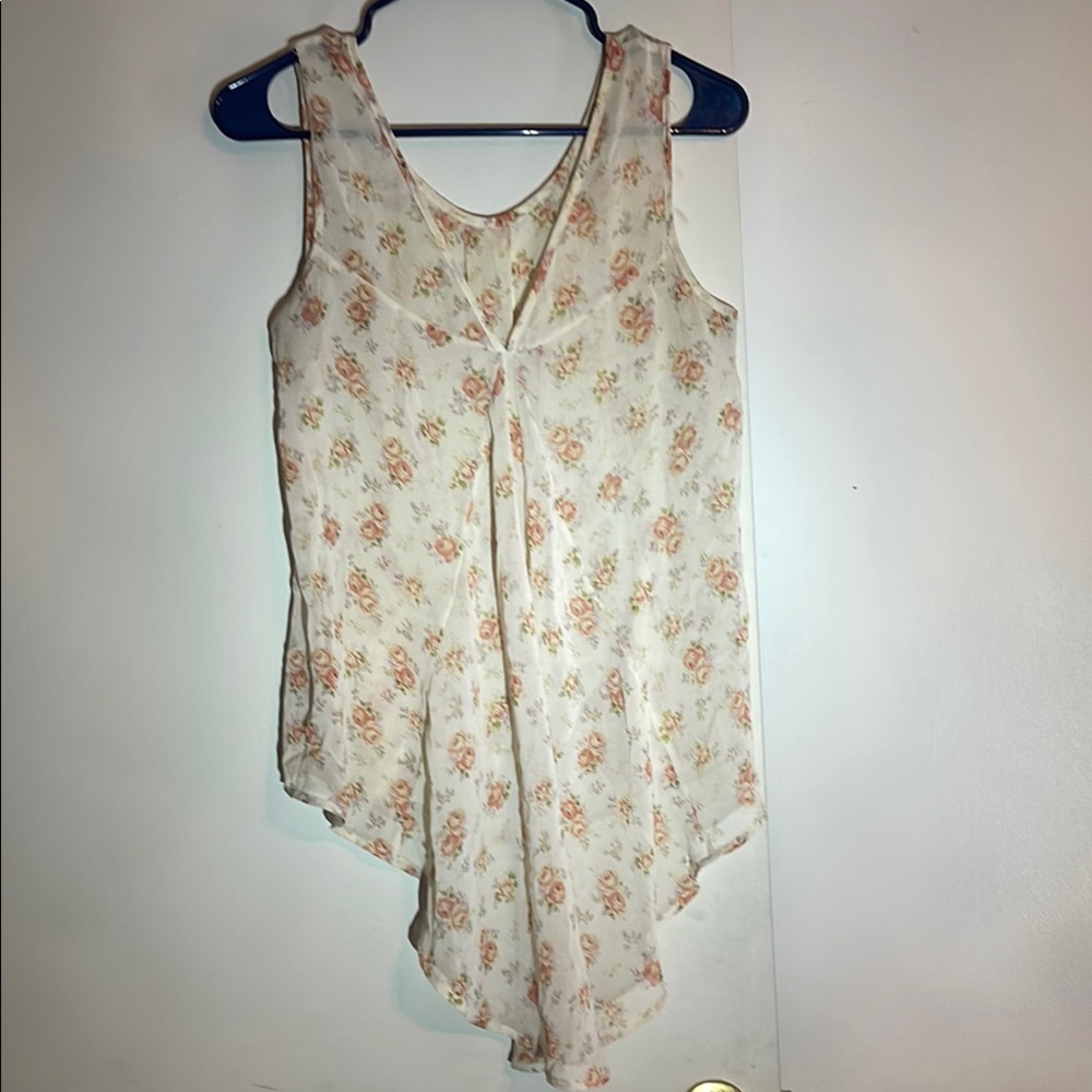 Floral Sleeveless Top - Cream and Pink